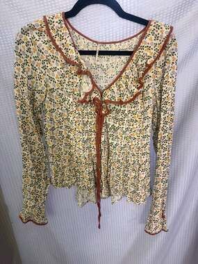 Free People Flower Power Floral Ruffle Tie Front Blouse Size S